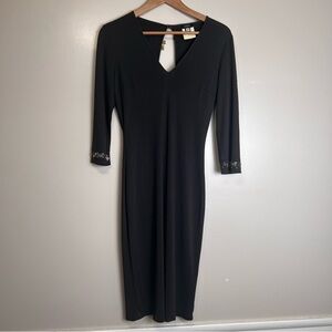 Versus Versace Black Midi Dress with Embroidered Cuffs Size 28/42 (USA 6) GUC